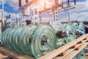 Rows-glass-insulators-high-voltage-power